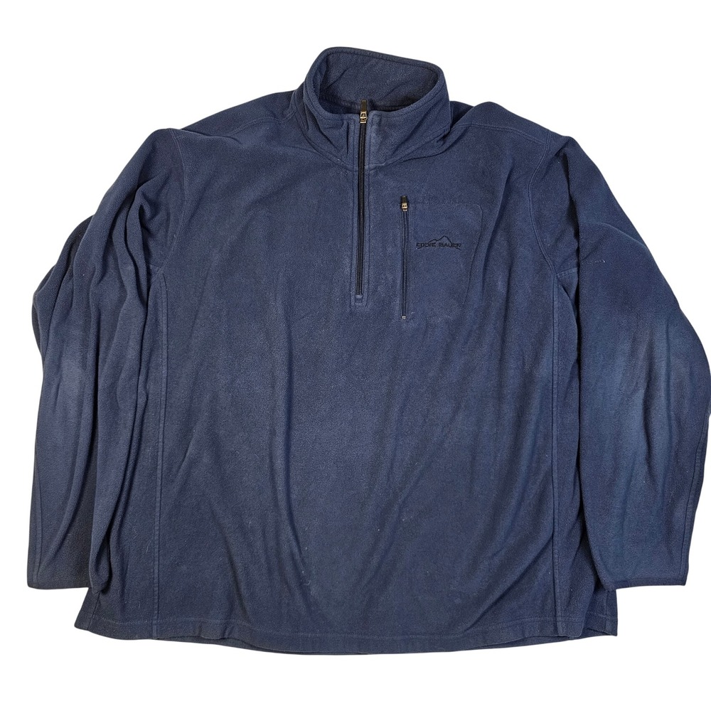 Eddie Bauer Mens XXL Navy Blue Fleece Quarter Zip Pullover Chest Pocket Sweater